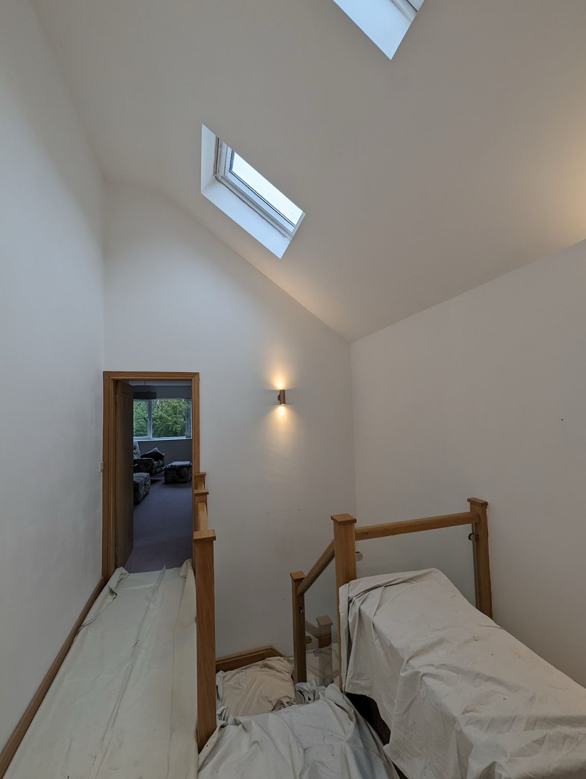 Stairwell before wallpaper installation
