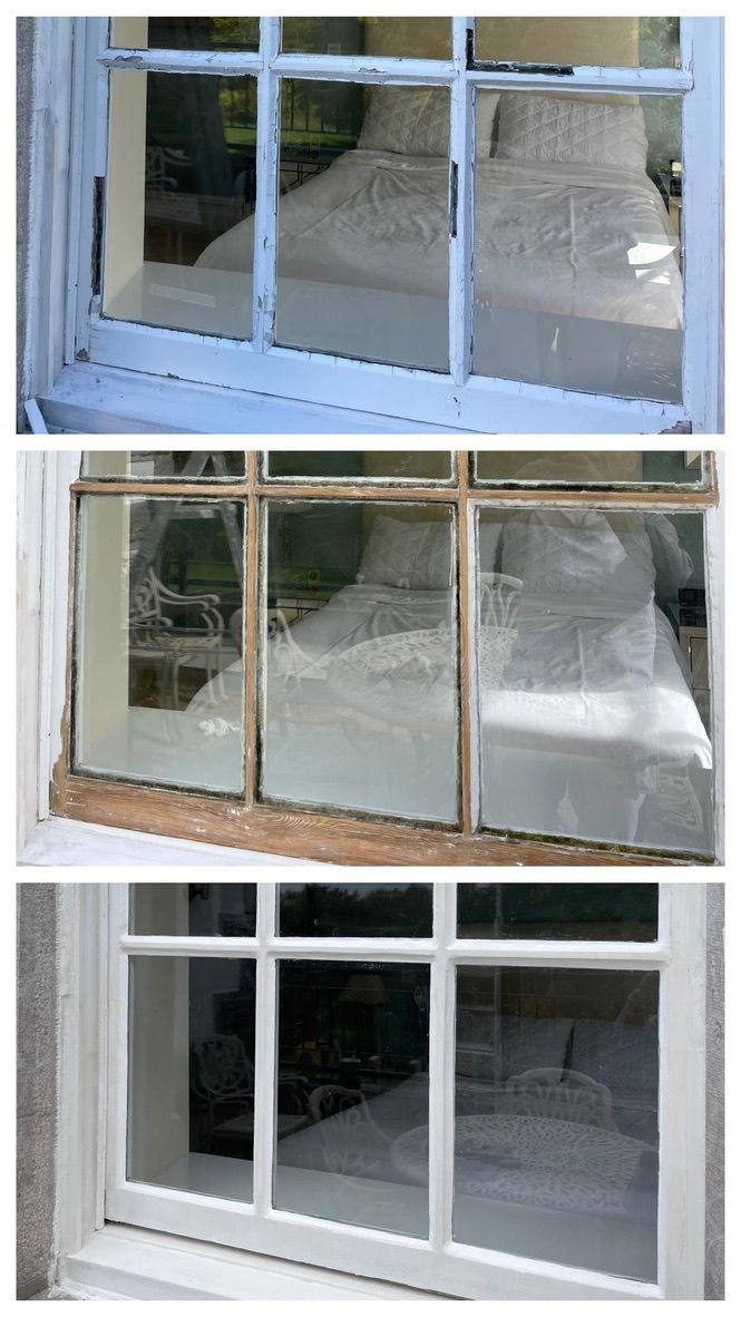 Timber sash window restoration in progress